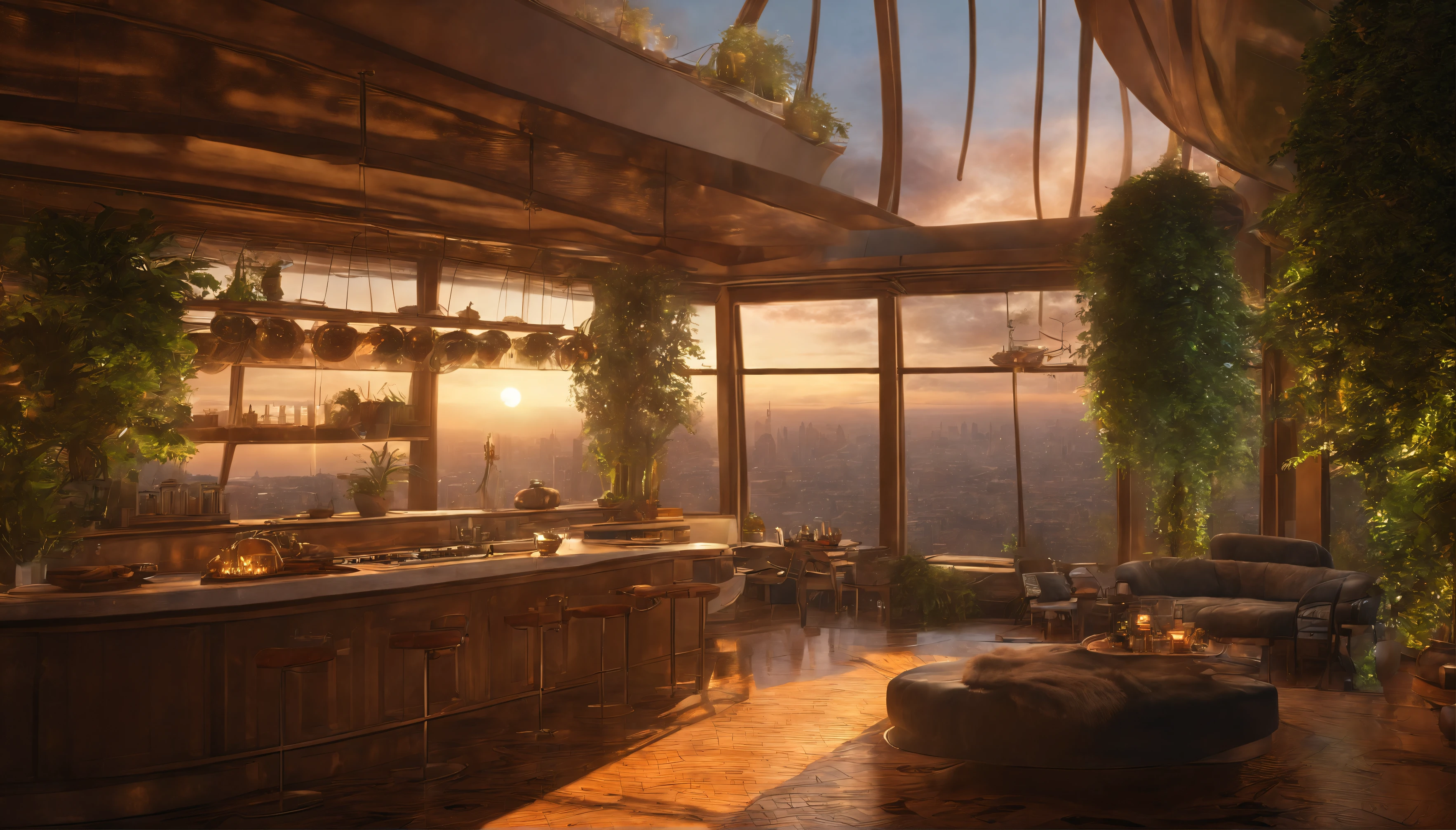 beautiful-evening, overlooking aerial wide angle view of a solarpunk vibrant city with greenery, interior architecture, kitchen, eating space, rendered in octane, in the style of Luc Schuiten, craig mullins, solarpunk in deviantart, photorealistic, highly detailed, Vincent Callebaut, elena of avalor, highly detailed, extremely detailed, beautiful studio soft light, rim light, vibrant details, luxurious cyberpunk, lace, hyperrealistic, anatomical, facial muscles, cable electric wires, microchip, elegant, beautiful background, octane render, H.R. Giger style, 8k