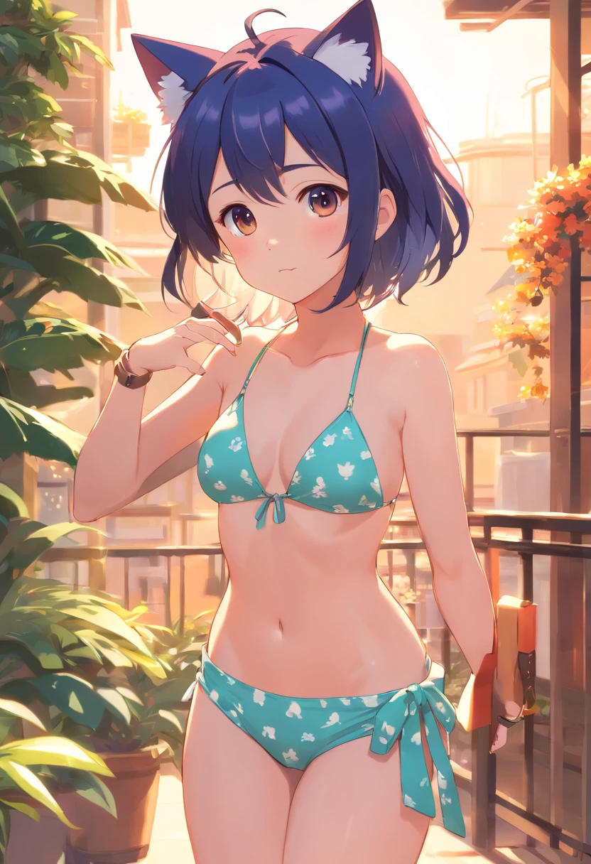 (((No arm decoration required)))chibi,Anime cat ear girl wearing bikini little curvy , Guviz-style artwork, Guweiz in Pixiv ArtStation, Guweiz on ArtStation Pixiv, Guviz, small lolil, Soft anime illustration, Anime visuals of cute girls, Detailed digital anime art,(((No arm decoration required)))
