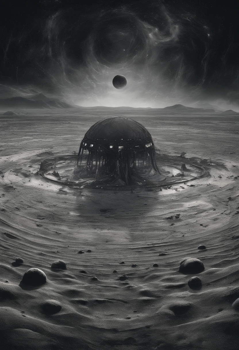 There is a planet in the middle, tentacles in universe, lovecraftian inspiration, Lovecraftian cosmic fear, lovecraftian hellscape, fantasy and cosmic horror movie, Lovecraftian atmosphere, lovecraftian, a planet in open space, no people in the photo