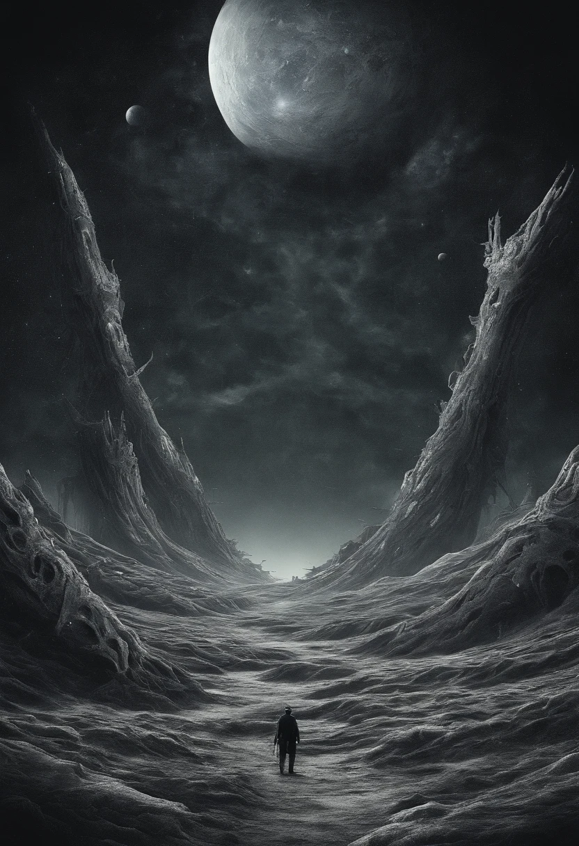 There is a planet in the middle, tentacles in universe, lovecraftian inspiration, Lovecraftian cosmic fear, lovecraftian hellscape, fantasy and cosmic horror movie, Lovecraftian atmosphere, lovecraftian, a planet in open space, no people in the photo