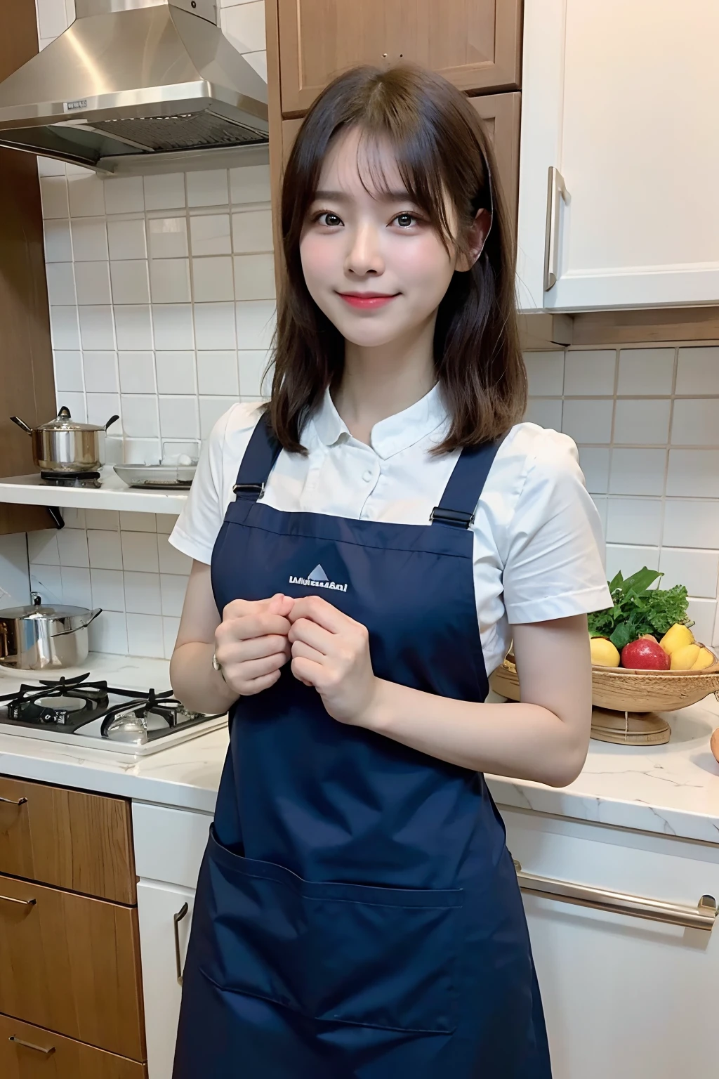 a woman is cooking、(kitchin_Apron:1.Wear 3)、Good Hand、4K、hight resolution、​masterpiece、top-quality、Cap:1.3、((Hasselblad photo))、Fine skin、foco nítido、(lighting like a movie)、Soft lighting、dynamic ungle、[:(详细的脸:1.2):0.2]、Medium chest、sweats streamed skin:1.2、(((In the kitchen))) A smile　Beautiful profile　Colossal tits　Beautiful body　Tying hair　Wide background々and a luxurious living room　Luxurious and luxurious living　Luxurious living room　Beautiful living room　Beautiful living room　A smile　an orange　lemons　A smile　Laughing　banana in　pineapple　Luxurious room　beautiful  lighting　Beautiful lighting　Very large room　very high image quality　very high res　8k Photos　Viewer's Perspective　Very gorgeous kitchen　Luxury Kitchen　　Millionaire Kitchen　Great kitchen　Luxury Kitchen　Luxury Illuminator　very wide々and kitchen　neat and beautiful　Classy and cute　bura　Standing　full body Esbian　Full body　Laughing　Long apron very luxurious life