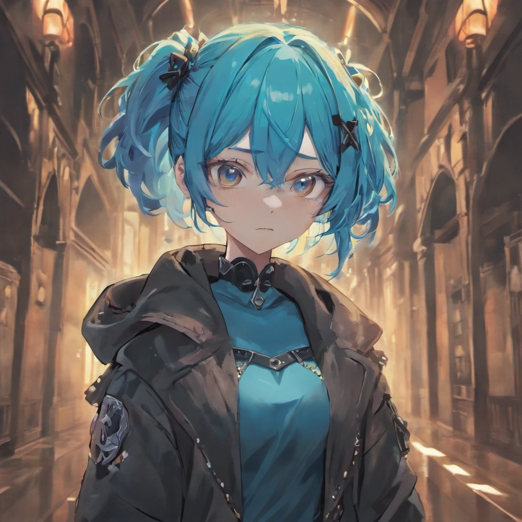 ((Best Quality)), ((Masterpiece)), ((Realistic)) and ultra-detailed photography of a 1nerdy girl with goth . She has ((blue hair)), wears a army jacket and exudes a vibe ((beautiful and aesthetic)), sexy, underboobs, hot