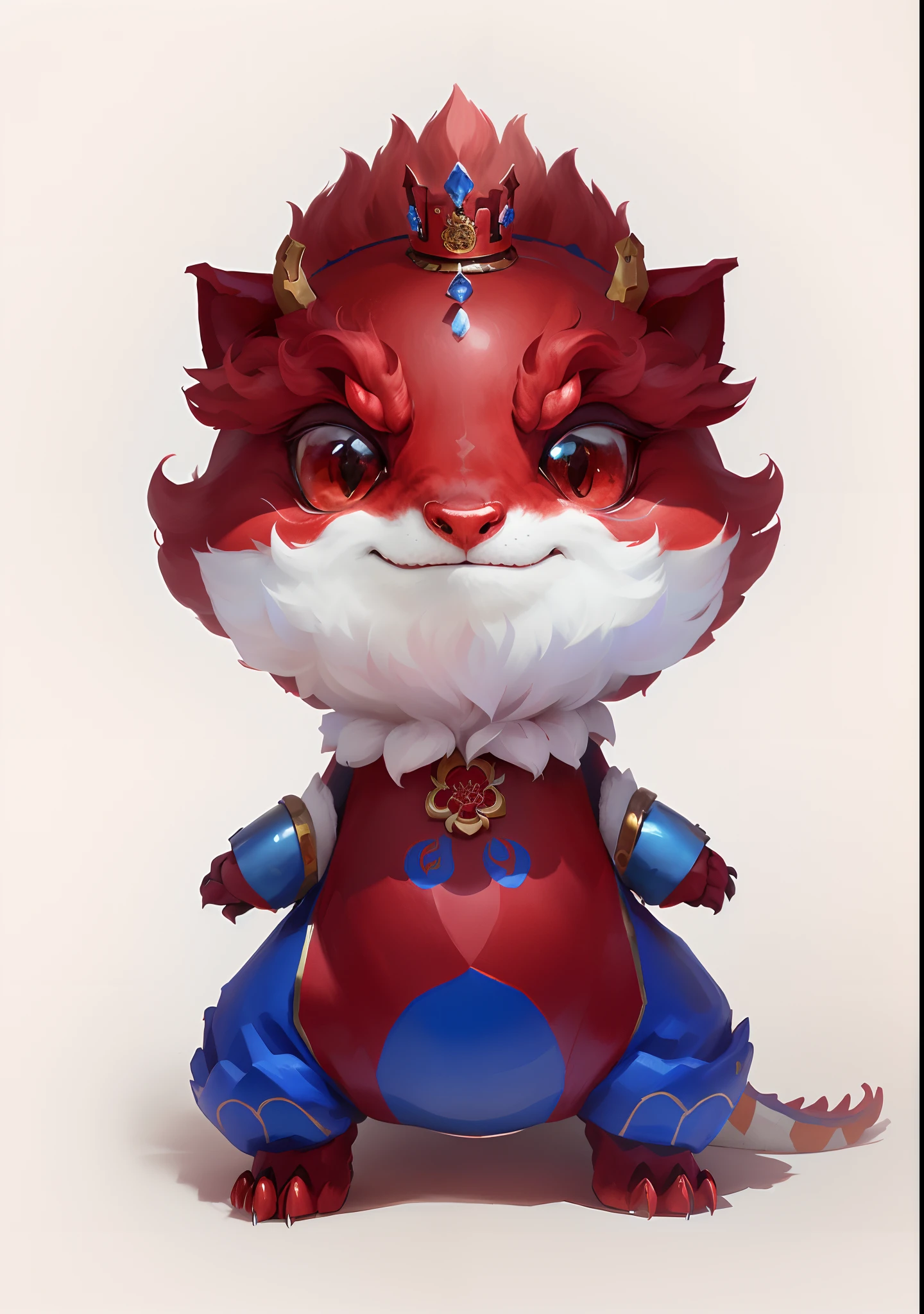 Archie Cat Dragon A close up of a red and blue cat with a crown on its head - SeaArt AI