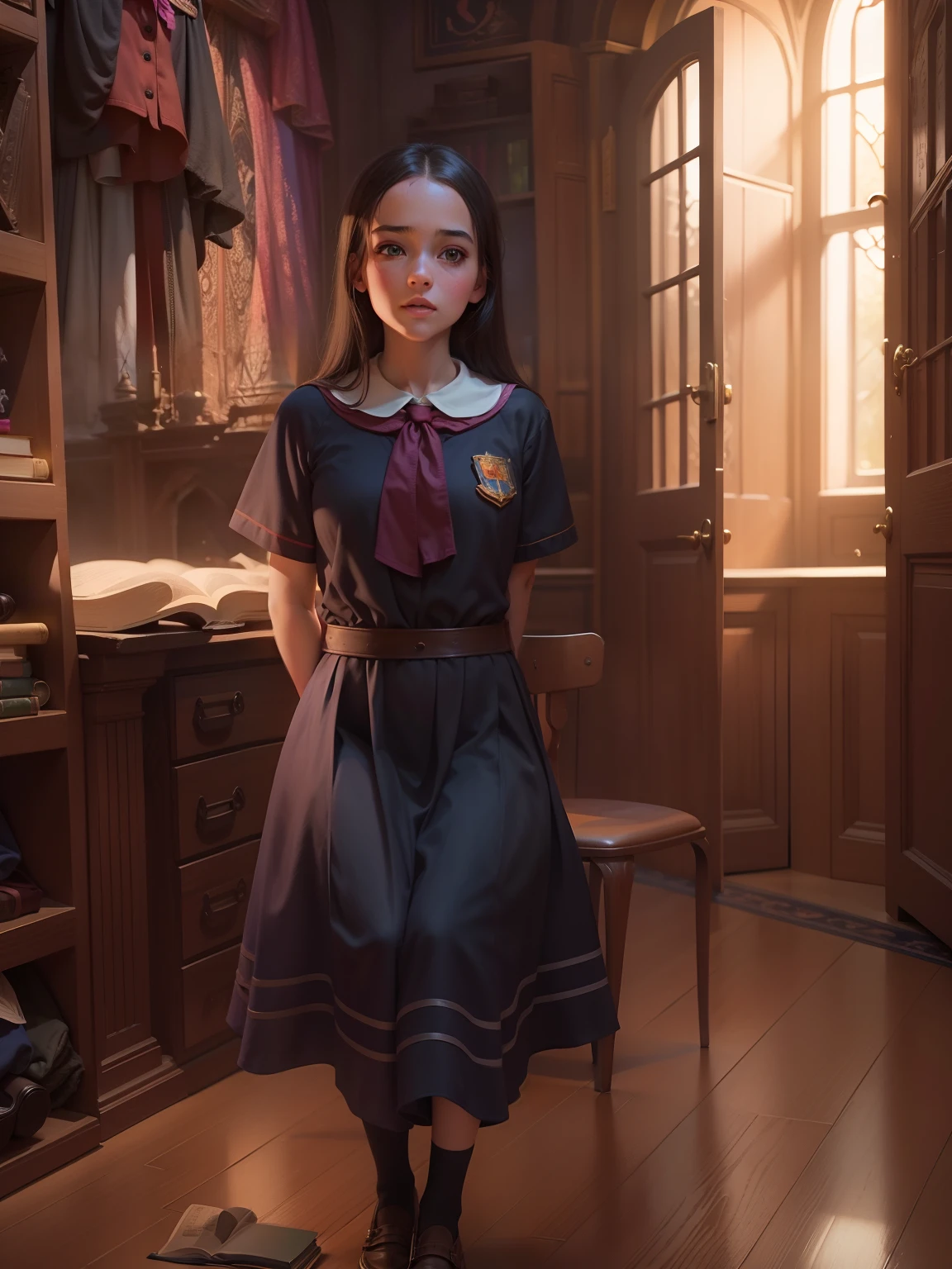 The girl enters the magic school,Sit next to Harry Potter and take lessons together