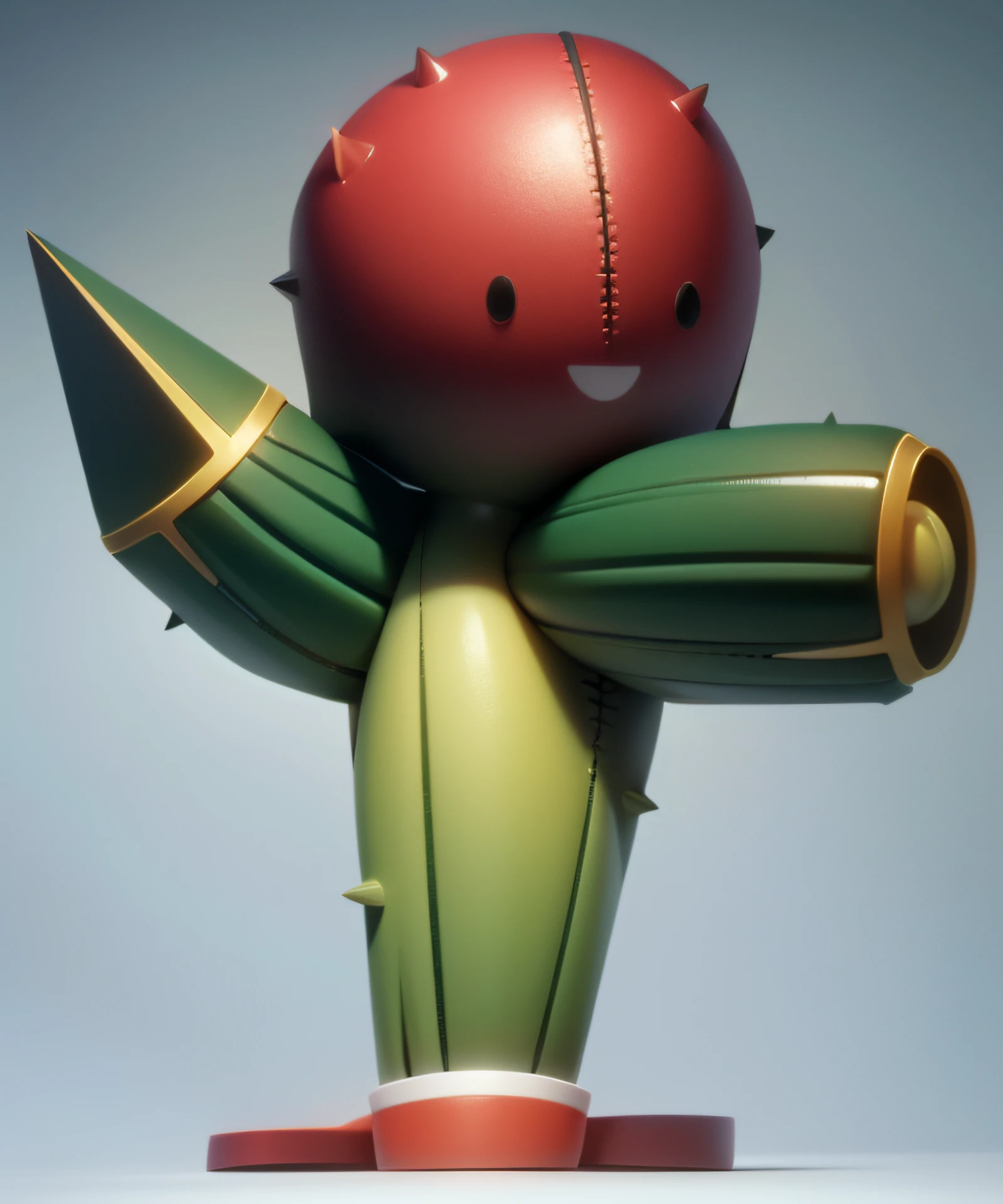 there is a cartoon cactus with a red sword in its hand, robotic cactus design, anthropomorphic cactus, cute pictoplasma, japanese mascot 3d, spiky, cartoonish and simplistic, pictoplasma, a friendly wisp, illustration sharp, featured in pictoplasma, stick poke, japanese retro cactus robot, cute monster character design