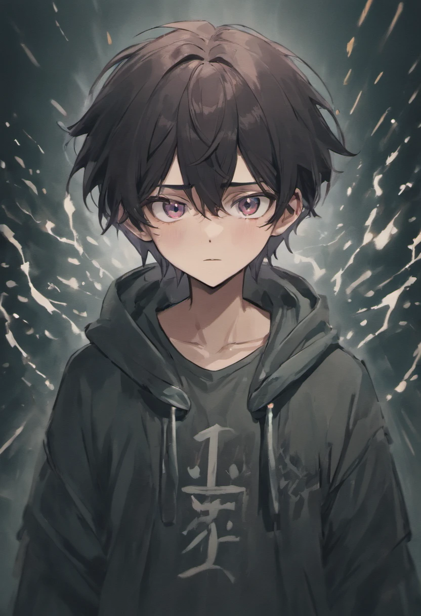 anime man with dark hair and light-colored eyes. He’s a cult leader with tattoos and covered in bandages with a foggy dark background.