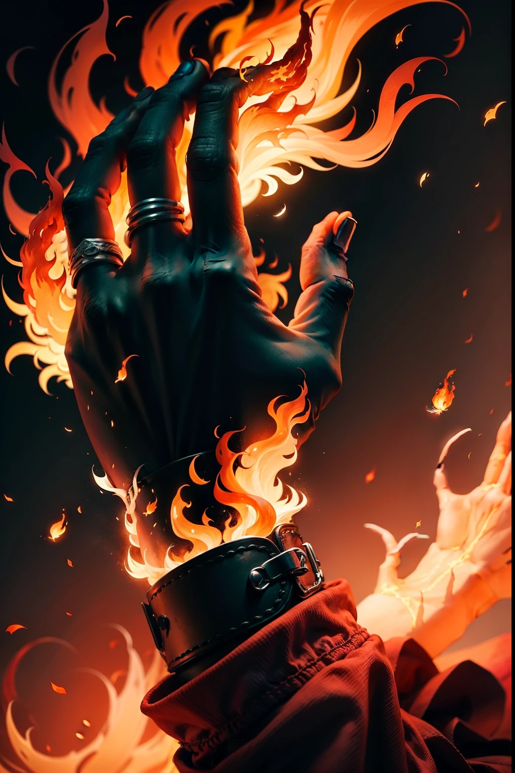 Living Fire Hand, A whipping fiery hand, Without a body, Without a body, completely covered in fire