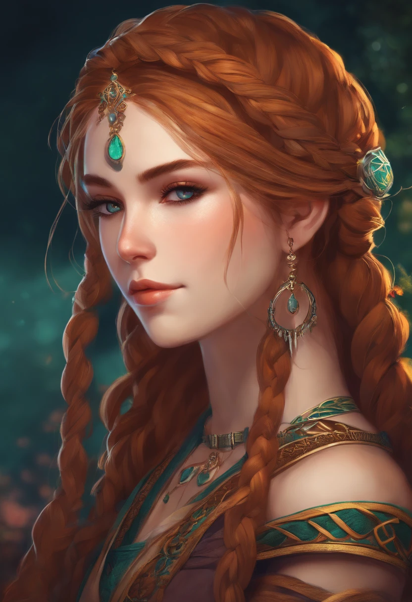 Anime girl, celtic, young adult, braided hair, shaman