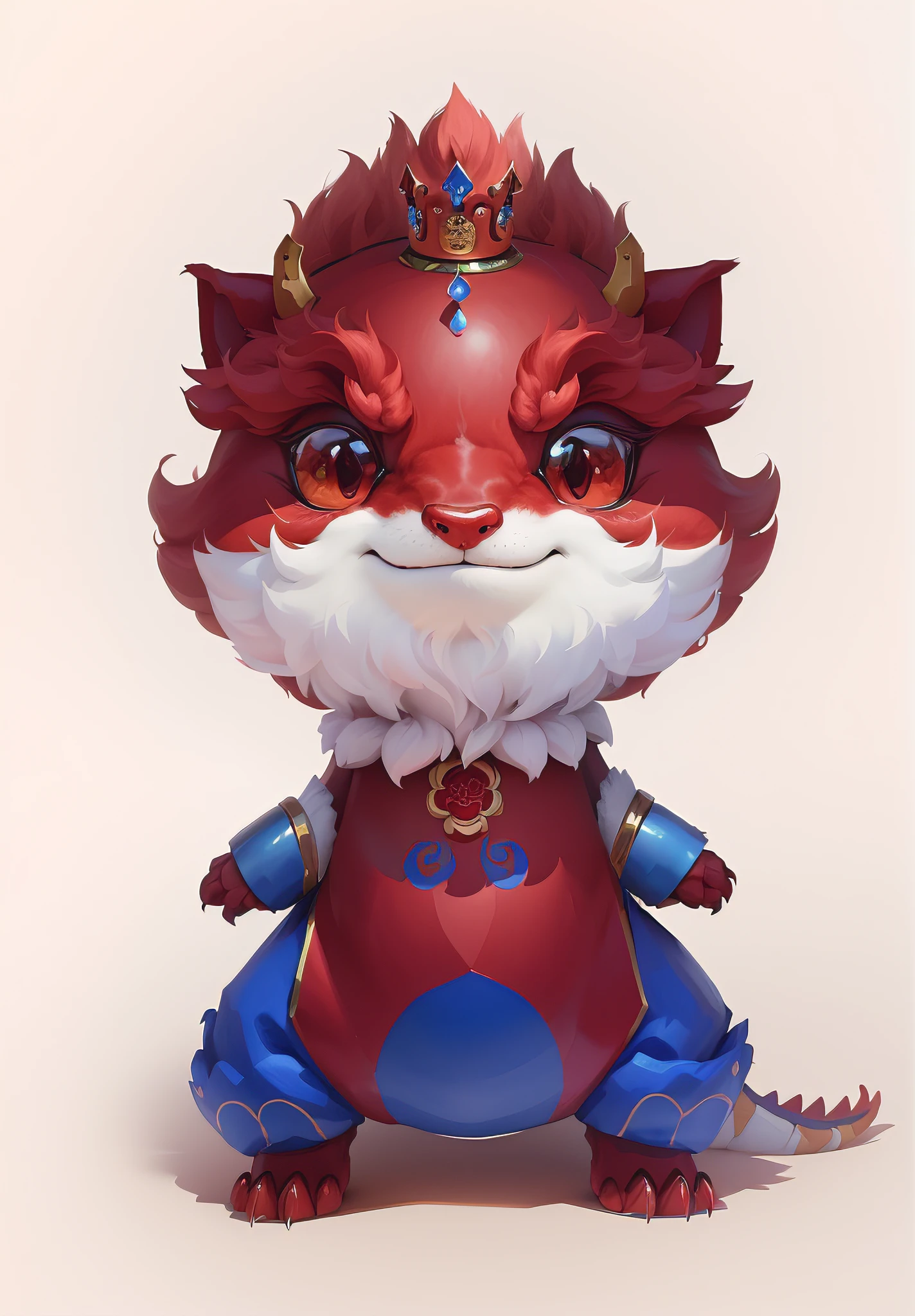 Cartoon of a red dragon with a yellow crown on his head, cute little dragon, as an anthropomorphic dragon, inspired by Park Hua, drak, Furry Chinese dragon, anthropomorphic dragon, dragon-shaped human, inspired by Gong Xian, inspired by Li Mei-shu, but as an anthropomorphic dragon, advanced digital chibi art,8K,oc rendered,Red and gold color scheme,high definition detail,The blue part is replaced with gold