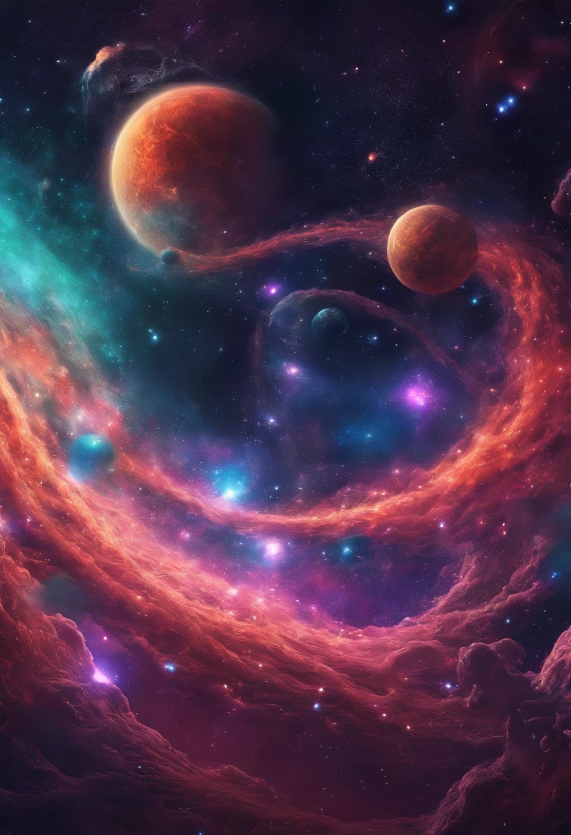 There is a planet in the middle, tentacles in universe, lovecraftian inspiration, Lovecraftian cosmic fear, lovecraftian hellscape, fantasy and cosmic horror movie, Lovecraftian atmosphere, lovecraftian, a planet in open space