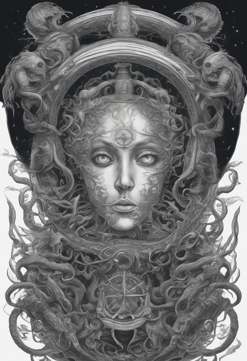 The abyss of the ocean, lovecraftian inspiration, Lovecraftian fear of depths, Lovecraftian atmosphere, lovecraftian, tentacles, eyes looking from the abyss