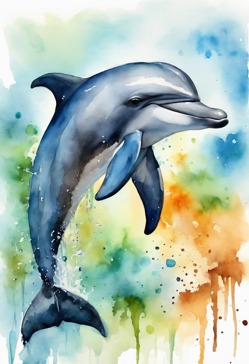 dolphin water color art style