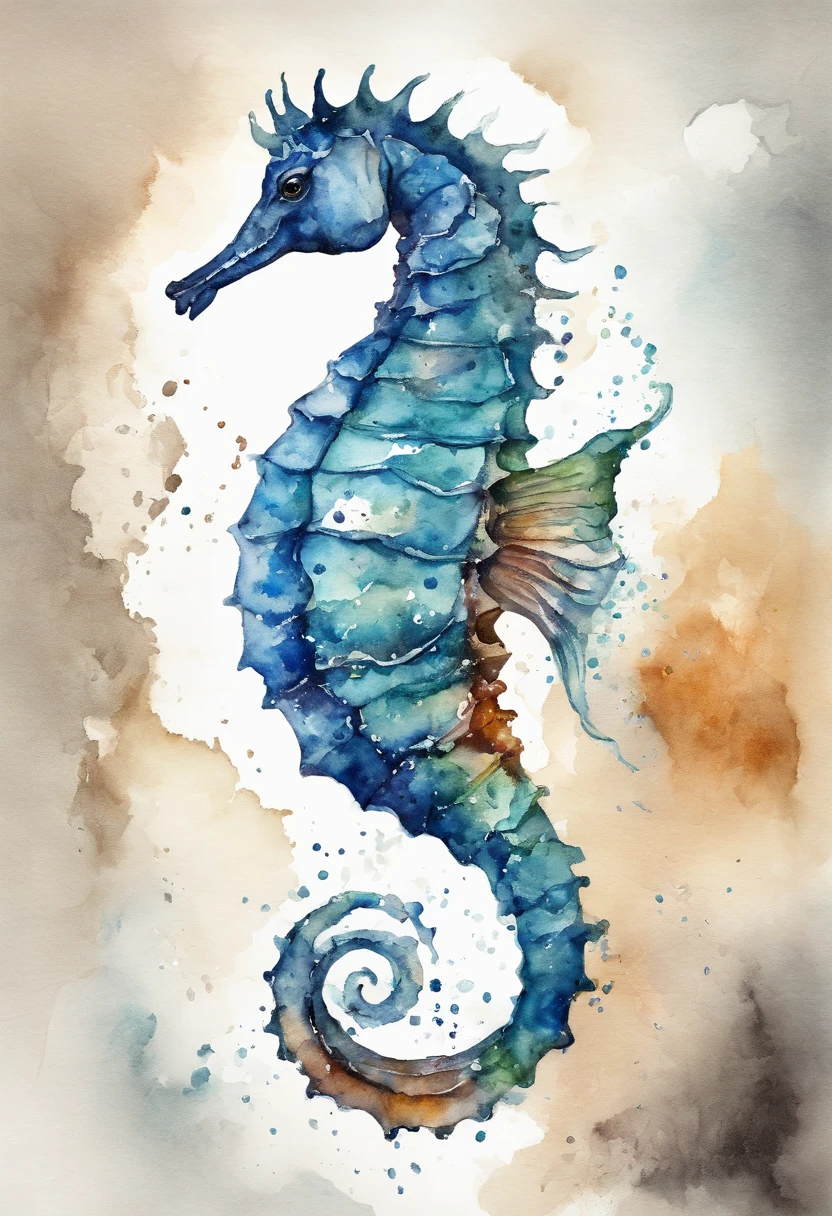 sea horse water color art style