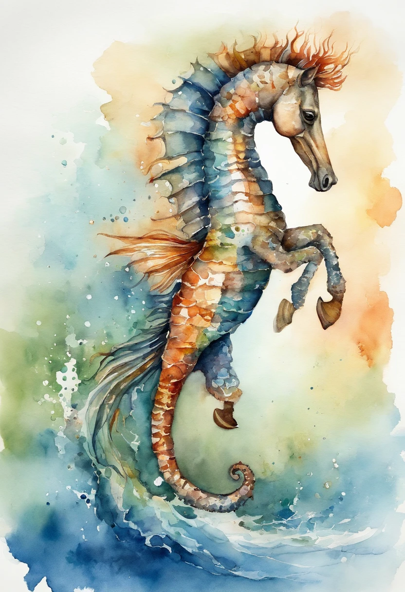 sea horse water color art style
