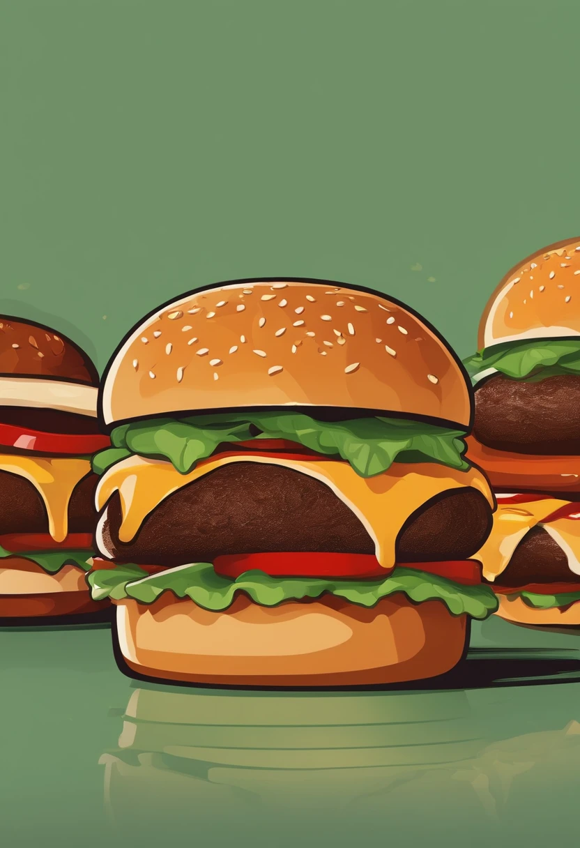 I want a flat logo of a burger with simple design. keep the colour range within brown green orange and red
