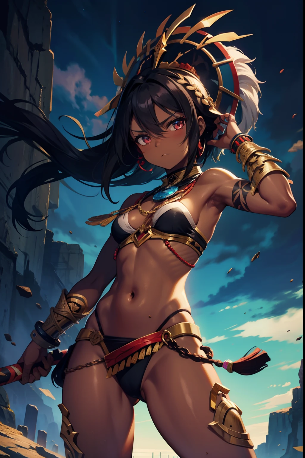 Tribal, dark skin, warrior, toned