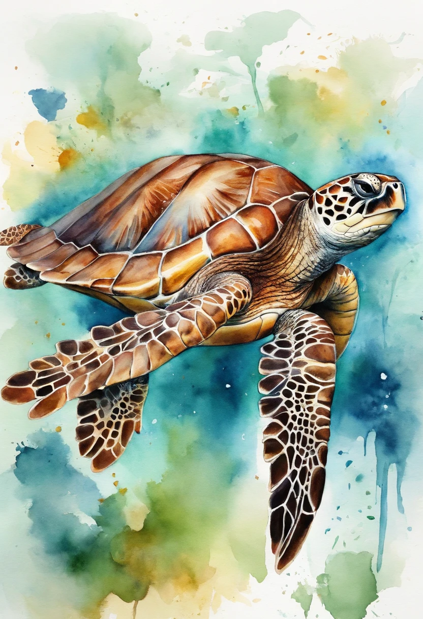 sea turtle water color art style white background