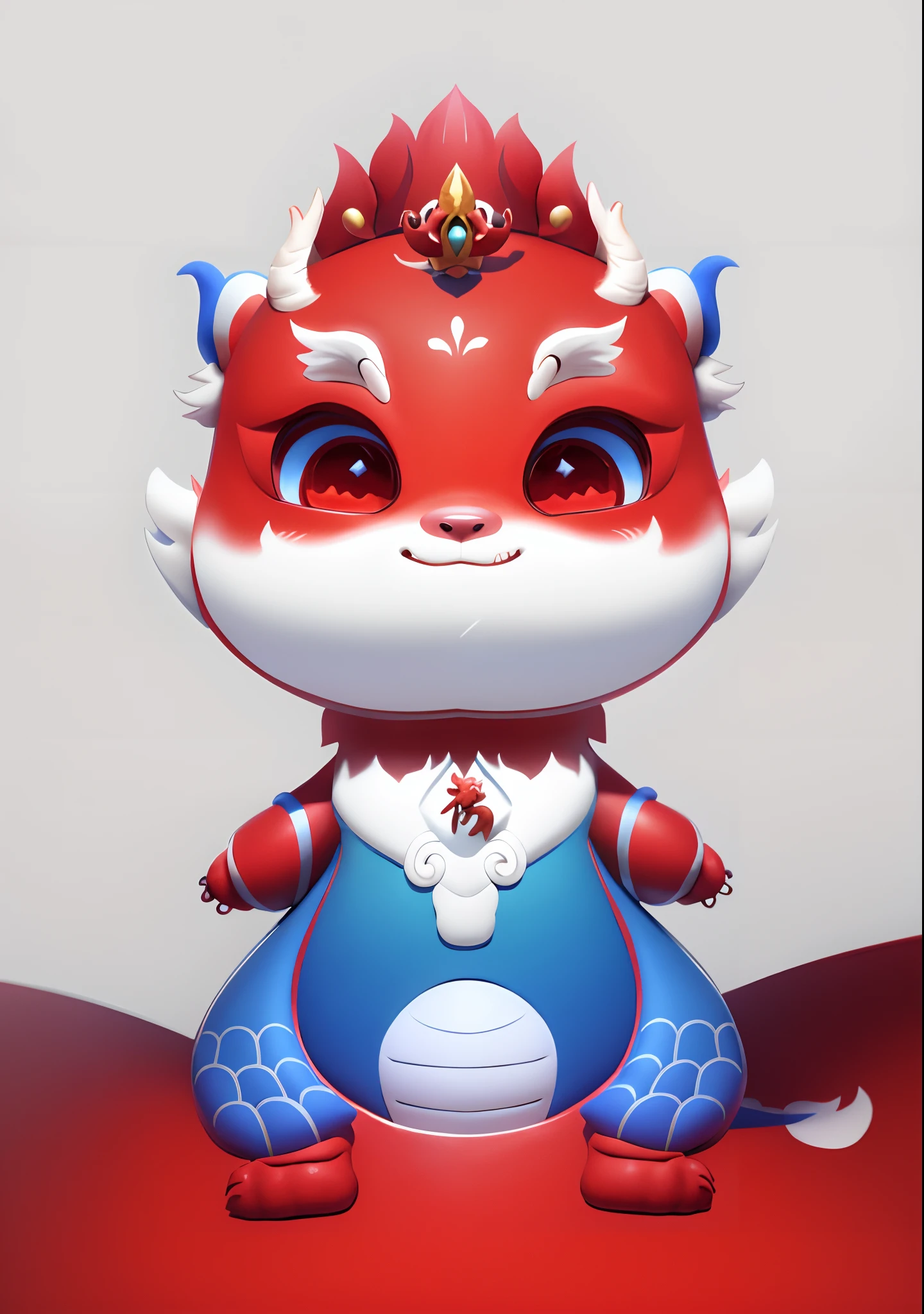 Cartoon of a red dragon with a blue crown on its head, cute little dragon, as an anthropomorphic dragon, inspired by Park Hua, drak, smooth chinese dragon, anthropomorphic dragon, dragon-shaped human, inspired by Gong Xian, inspired by Li Mei-shu, but as an anthropomorphic dragon, advanced digital chibi art