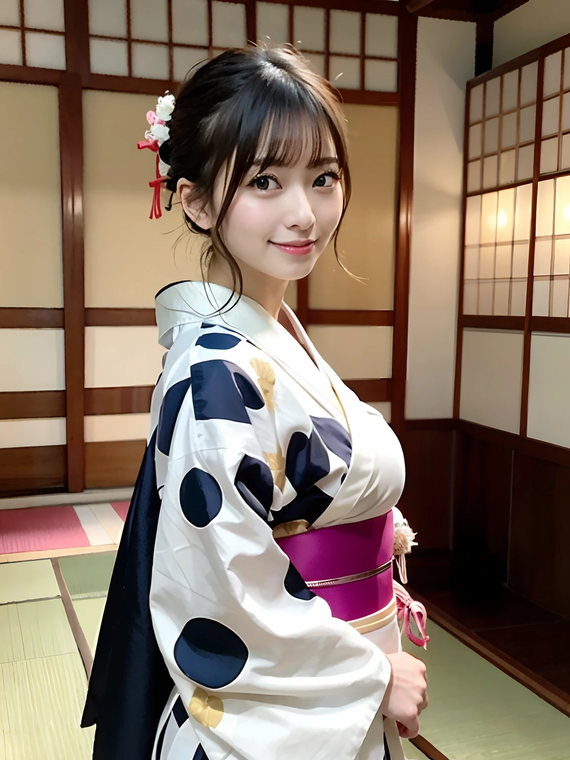 masterpiece、top-quality、ultra-detailliert、Kimono、爆乳、traditional Japanese room、Beauty 1 person、Colossal tits
