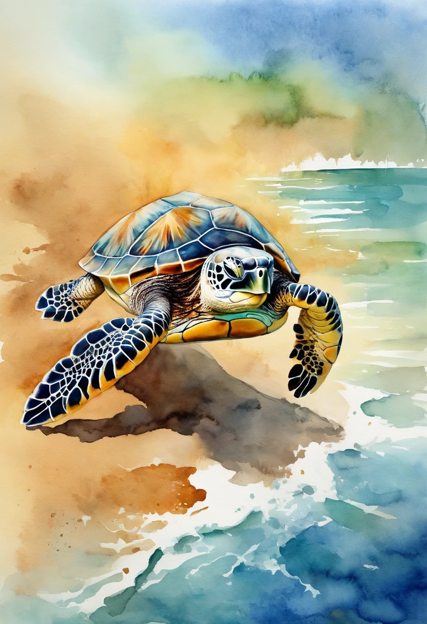 sea turtle water color art style