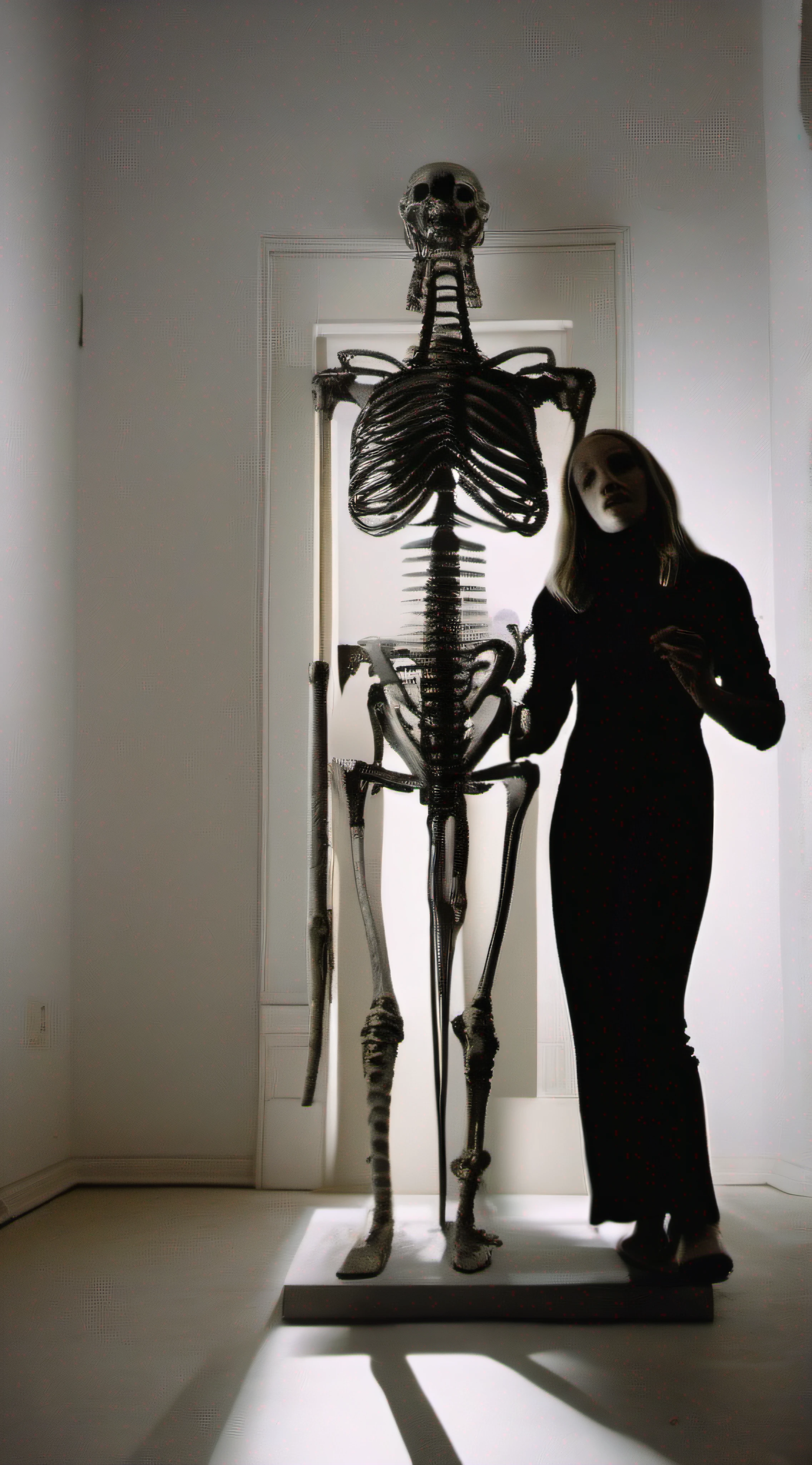 "(The best lighting, alto contraste, oscuro, dramatic),(Chica rubia junto a una cabra negra gigante, Open the rib cage, autopsia, caldero con huesos humanos, sangre por las paredes). Luz Caravaggio"