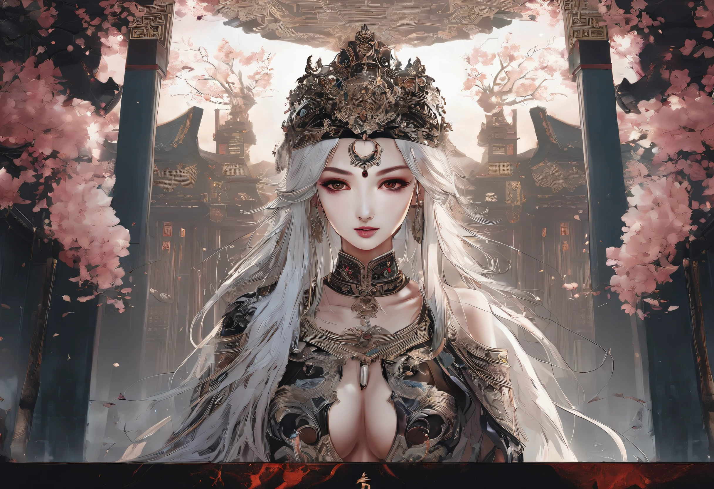 Fengshen Bang,tmasterpiece,ultra fine photos,,best qualtiy,超高分辨率,Photoreality,Chiaroscuro,(full-body portraits),stunningly beautiful,dynamicposes,delicated face,Bigchest,Murderous eyes,(seen from the side),She wears gold ancient Chinese armor,very highly detailed background,detailed face with,Detailed and complex busy background,untidy,opulent,milkyW,Highly detailed skin,Realistic details of skin,Visible Pore,tack sharp focus,volume fog,8k uhd,digital SLR camera,high qulity,filmgrain,White skin of the,photo-realism,lomography,The palace of the Yin Shang King in ancient China , look from down, semi transparent, gigantic breasts, showing cleavage, full body shot camera angle, lotus tattoo on forehead, sexy body: 1.4, Slim abdomen: 1.2, sitting on chair with legs up, gigantic deep cleavage, open shirt, opens her legs in an M shape,