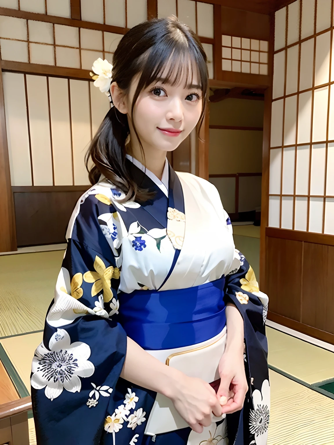 masterpiece、top-quality、ultra-detailliert、Kimono、爆乳、traditional Japanese room、Beauty 1 person、Colossal tits