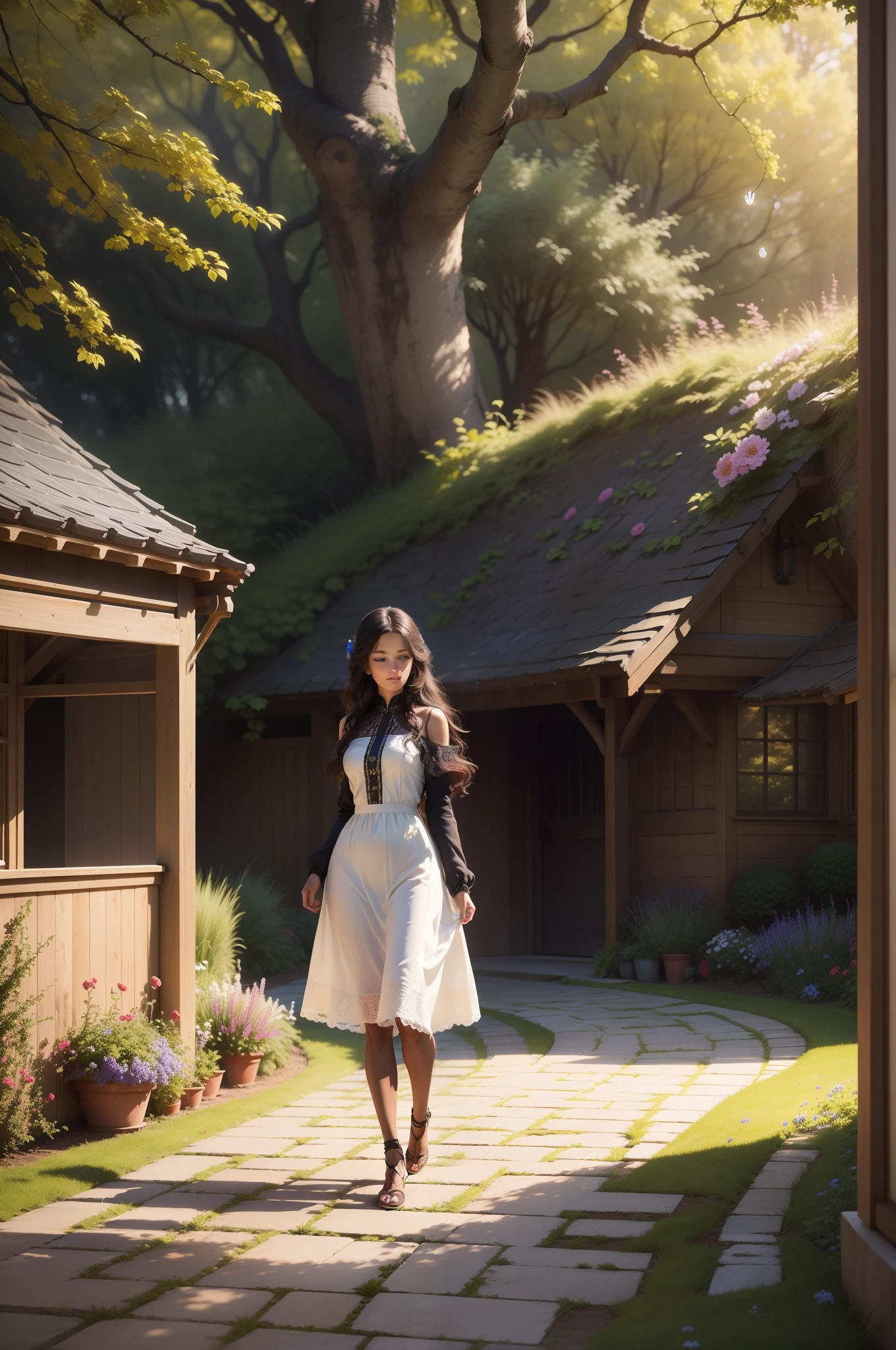 (best quality,4k,8k,highres,masterpiece:1.2),ultra-detailed,(realistic,photorealistic,photo-realistic:1.37),A girl with beautiful detailed eyes and lips,2girls,standing in a vibrant garden, surrounded by colorful flowers and lush greenery,soft sunlight streaming through the leaves,creating a warm and inviting atmosphere.The girl is wearing a flowing dress,filled with intricate patterns,that accentuate her delicate figure.She has long flowing hair,lightly blowing in the breeze,adding a sense of movement and grace to the scene.The garden is meticulously designed,with carefully manicured lawns and intricate pathways,leading to hidden corners and secret gardens.There are butterflies fluttering around,adding a touch of whimsy and enchantment to the setting.Birds are singing happily in the trees,their melodies filling the air with joy and tranquility.The colors in the scene are vibrant and vivid,with a wide array of hues from pastels to bold, contrasting shades of reds, yellows, purples, and blues.Light filters through the leaves,casting dappled shadows on the ground,creating a sense of depth and volume in the image.The overall atmosphere is peaceful and harmonious, invoking a feeling of serenity and relaxation.The scene is captured with a painterly style, reminiscent of a traditional landscape painting, with rich textures and brushstroke details, evoking a sense of nostalgia and beauty.The colors are warm and inviting, with a touch of softness and delicacy.A sense of depth and dimensionality is achieved through the careful use of light and shadow, creating a sense of realism and depth in the image.The fine details of the girl's facial features and the intricate patterns on her dress are rendered with utmost precision and clarity, adding a sense of realism to the overall scene.The image is of the highest quality, with sharp focus and clarity, capturing every intricate detail in the scene.The resulting artwork is a masterpiece, a testament to the beauty of nature and the s