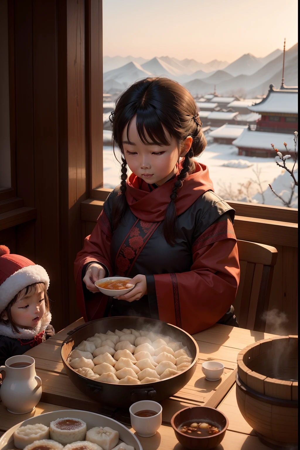 24 solar terms, (winter solstice)In northern China,Every year on the winter solstice, Family reunification, Mom and Dad and make dumplings together and eat dumplings。Everything comes to life against a fantastic backdrop, with lots of details