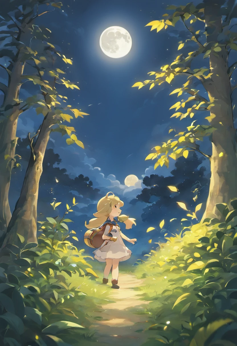 (masterpiece:1.2, best quality), (ultra-detailed), (illustration), (ultra highres), (delicate illustration), (hyper-detailed), (super detail:1.3), professional lighting, cinematic lighting, (nostalgia and peacefulness:1.3), professional (landscape painting) of natures, moon lighting, moon light on trees leaves, (dark cloud, dark night, full moon, dark lighting)