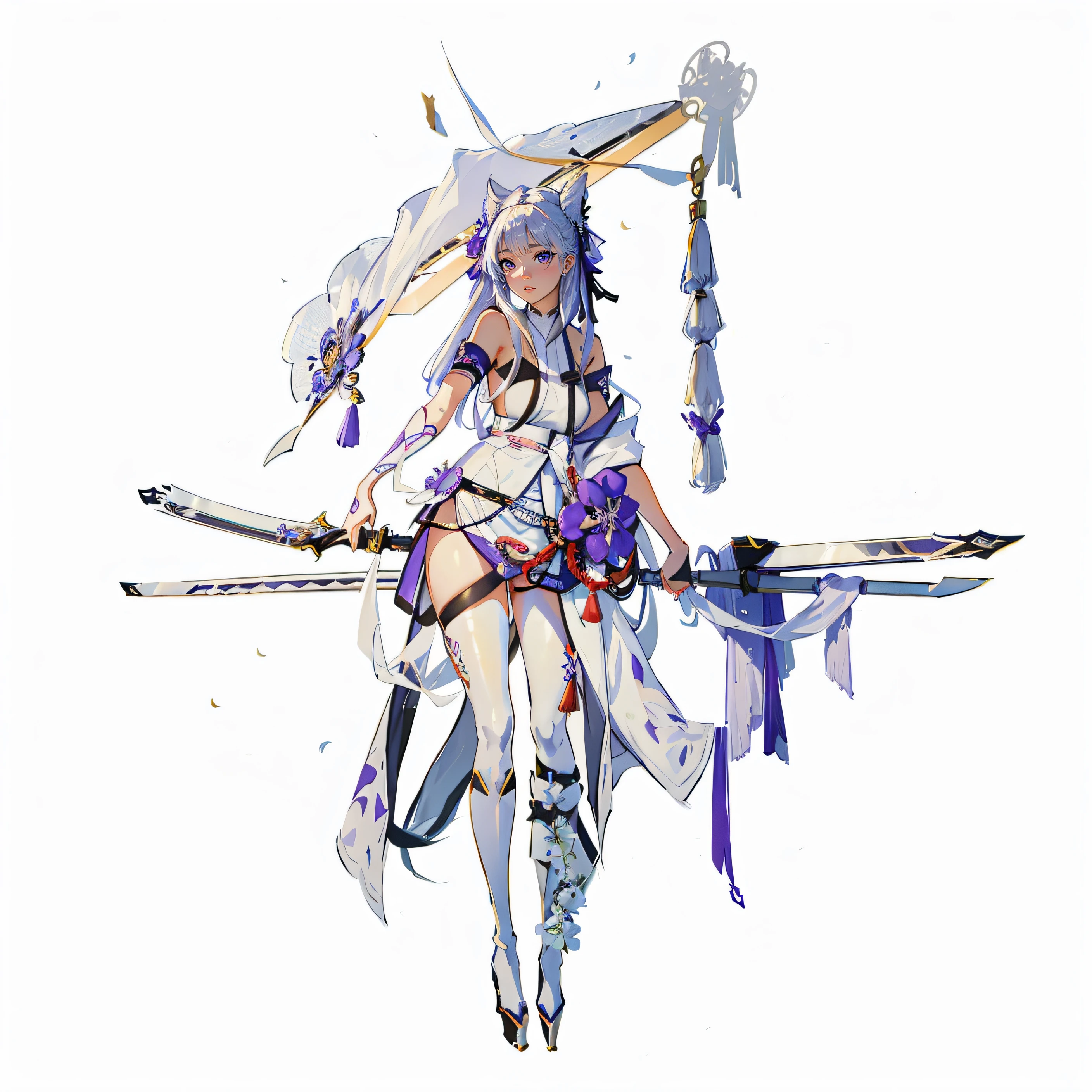 ((Best Quality, 8K, Masterpiece: 1.3)), arafed image of a woman in a white and purple outfit holding a sword, ayaka genshin impact, from the azur lane videogame, from arknights, render of april, keqing from genshin impact, azur lane style, characters from azur lane, ayaka game genshin impact, zhongli from genshin impact