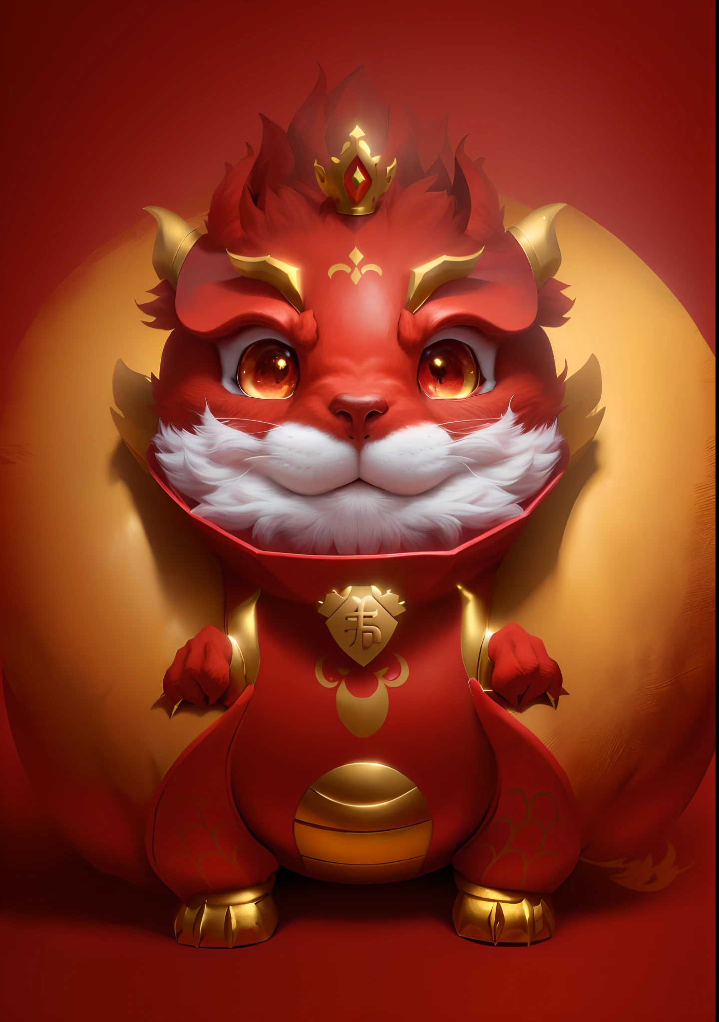 A caricature of a red dragon with a golden crown on his head, cute little dragon, as an anthropomorphic dragon, inspired by Park Hua, drak, Furry Chinese dragon, anthropomorphic dragon, dragon-shaped human, inspired by Gong Xian, inspired by Li Mei-shu, advanced digital chibi art, but as an anthropomorphic dragon,OC renderer,8K high-definition,high definition detail,It is mainly red and gold