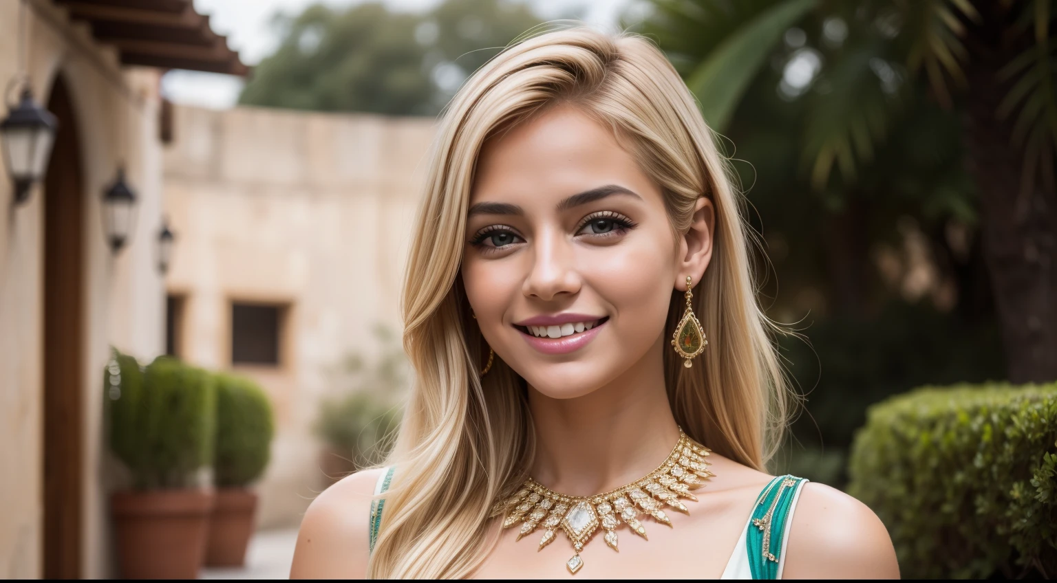 mujer rubia joven atractiva, with many jewels and economic abundance, feliz y alegre, Looking at the camera, sin fondo, la mayor calidad, realista, detallado, 8k