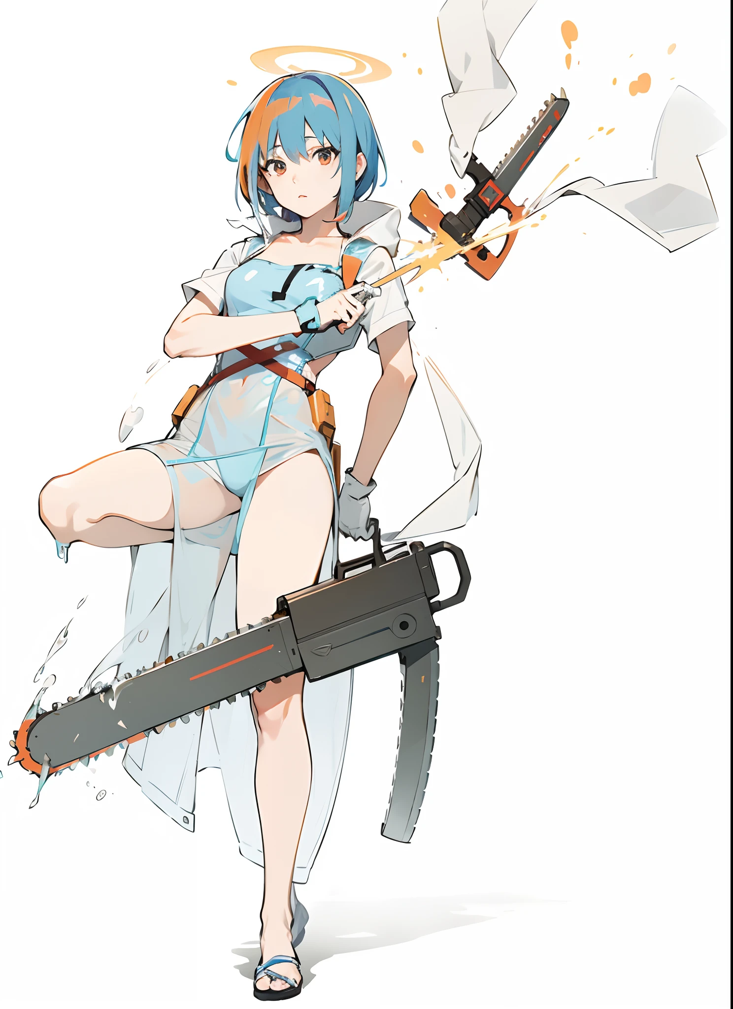 Anime girl with chainsaw and a knife in her hand, chainsaw sword, Chainsaw, author：Shitao, Chainsaw man, cushart kenz, Rei Ayanami, Kantai collection style, rogue anime girl ayanami rei, ayanami, 2d anime, clean anime art, zerochan art, anime machine gun fire, 2 d anime style