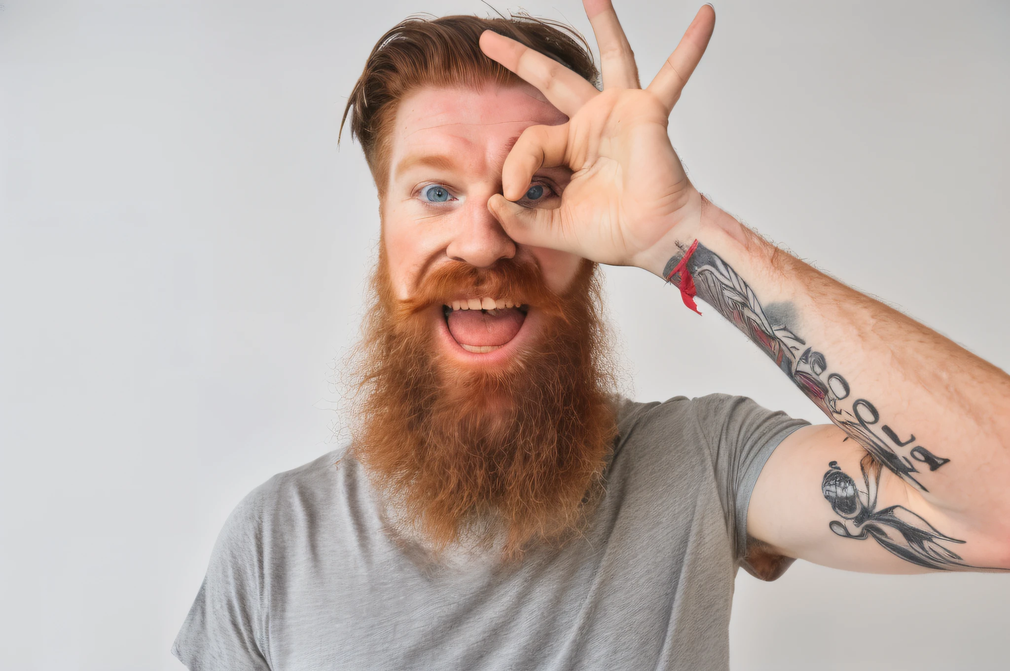 ( irish man) , beard. (highres, realistic:1.2), detailed face, expressive eyes, rugged appearance, muscular,,arafed man , bearded man, ginger bearded man , fotografia, with facial tattoo, bearded beautiful man, man with beard, highly detailed photo of happy, with rune tattoos on the face, brown beard masterpiece,