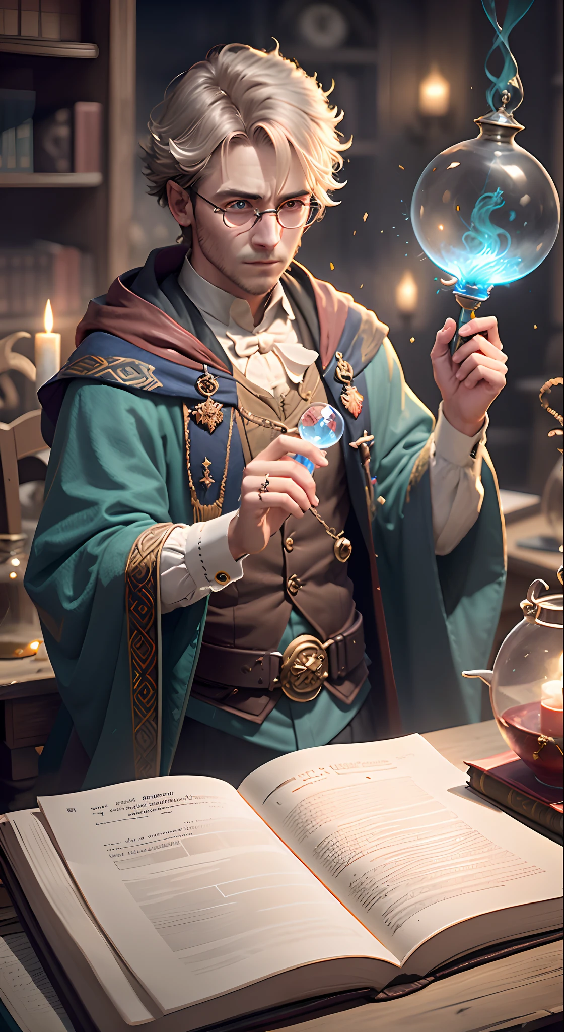 There is a man holding a glass with a blue liquid in it - SeaArt AI