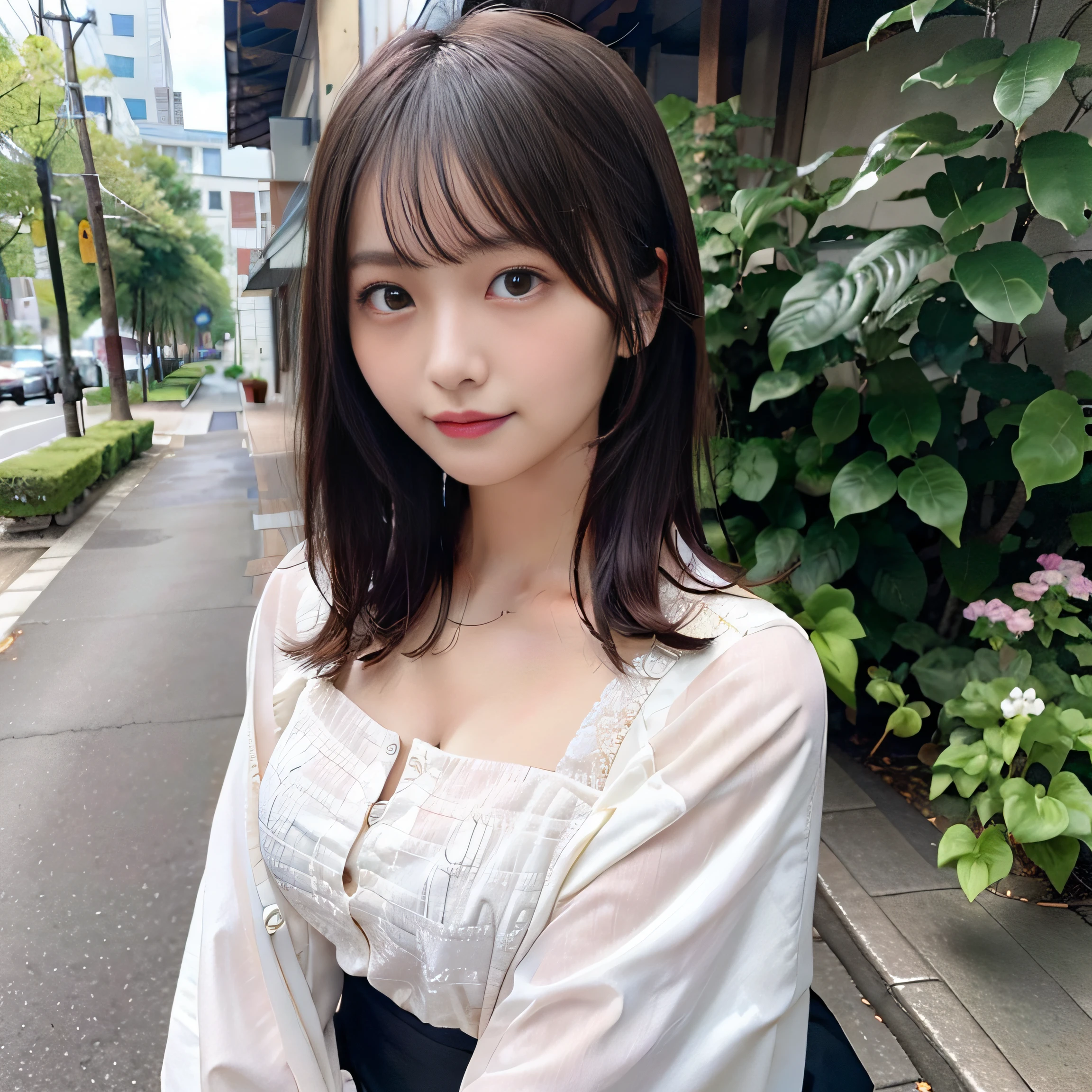 (8K、Raw photography、top-quality、masuter piece:1.2)、ultra-detailliert、ultra res、(realisitic、rialistic photo:1.37)、portlate、high-definition RAW color photography、Professional Photography、highly detailed and beautiful、ighly detailed、8K Picture Wallpaper、amazing detailed、huge filesize、Official art、Highly detailed CG Unity 8K wallpapers、Very detailed beauties、extra detailed face、extremely detailed eye、highlydetailed skin、extremely detailed fingers、highly detailed nose、very detailed detailed mouth、Perfect Anatomy、细致背景、Detailed clothing、Beauty 1 person、age 30s:1.4、nogizaka、Realistic body、小柄、de pele branca、glistning skin、Slim body、Handsome body、A dark-haired、short-hair、(bluntbangs: 1.2)、Shy smile、kawaii、kawaii faces、Lifelike face、Delicate eyes、Sauce order、see -through、耳Nipple Ring、Looking at the camera、cowboy  shot、front facing、standing athletic pose、动态照明、middlebreasts、beauty legs、The upper part of the body:1.3、gravure、FULL BODYSHOT、Fashionable clothes