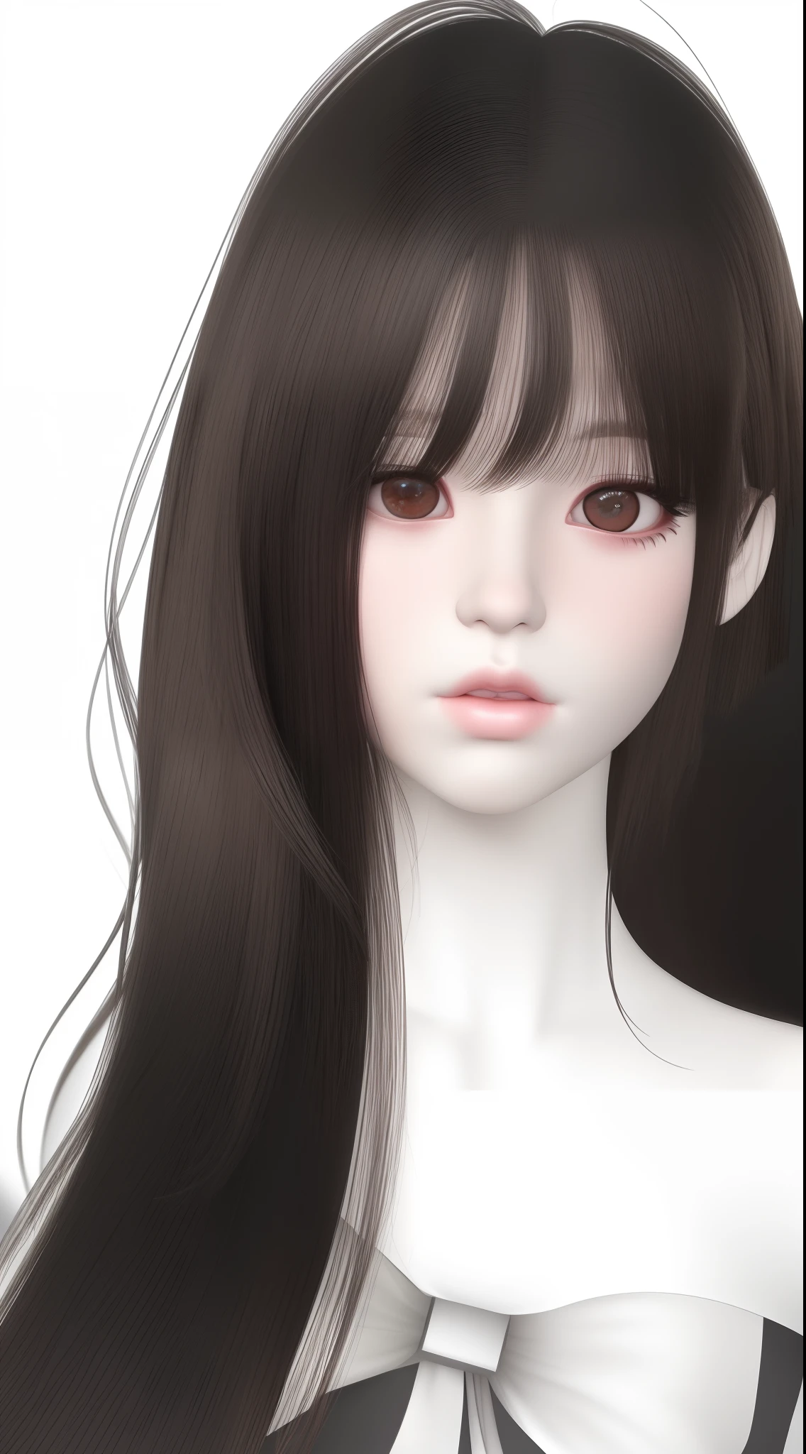 there is a digital illustration of a woman with long hair, inspired by Sim Sa-jeong, kawaii realistic portrait, detailed long black hair, detailed anime soft face, with very highly detailed face, realistic young anime girl, hyperrealistic teen, semi realistic anime, render of a cute 3d anime girl, render of april, imvu, anime styled 3d