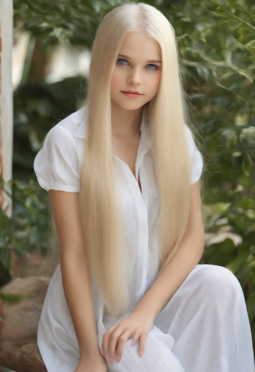 Highest quality、Highest quality、High resolution、8k、masterpiece、Young Japanese Woman、One Woman、blonde、blonde、Long Hair、Blurred Background、Big eyes、Daytime、sunlight、Tight Skirt、Sit and open your legs、I can see your panties、