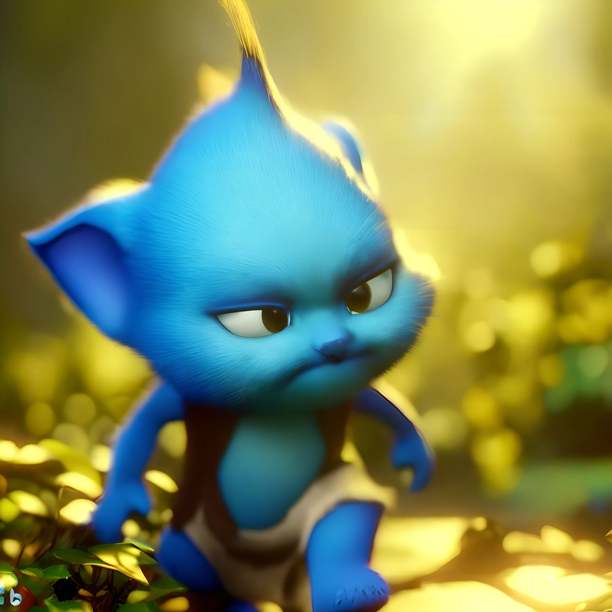 There is a blue cat that is standing in the grass, Anato Finnstark. Pixar, design de personagem bonito Pixar, painting digital adorable, 3 d animated movie, animation movie still, personagem Pixar bonito, pixar renderman render, por Pixar, renderizar na Pixar, quadro do filme Pixar, animated film, Vista macro brilhante da Pixar, bonito 3 d render, animation film