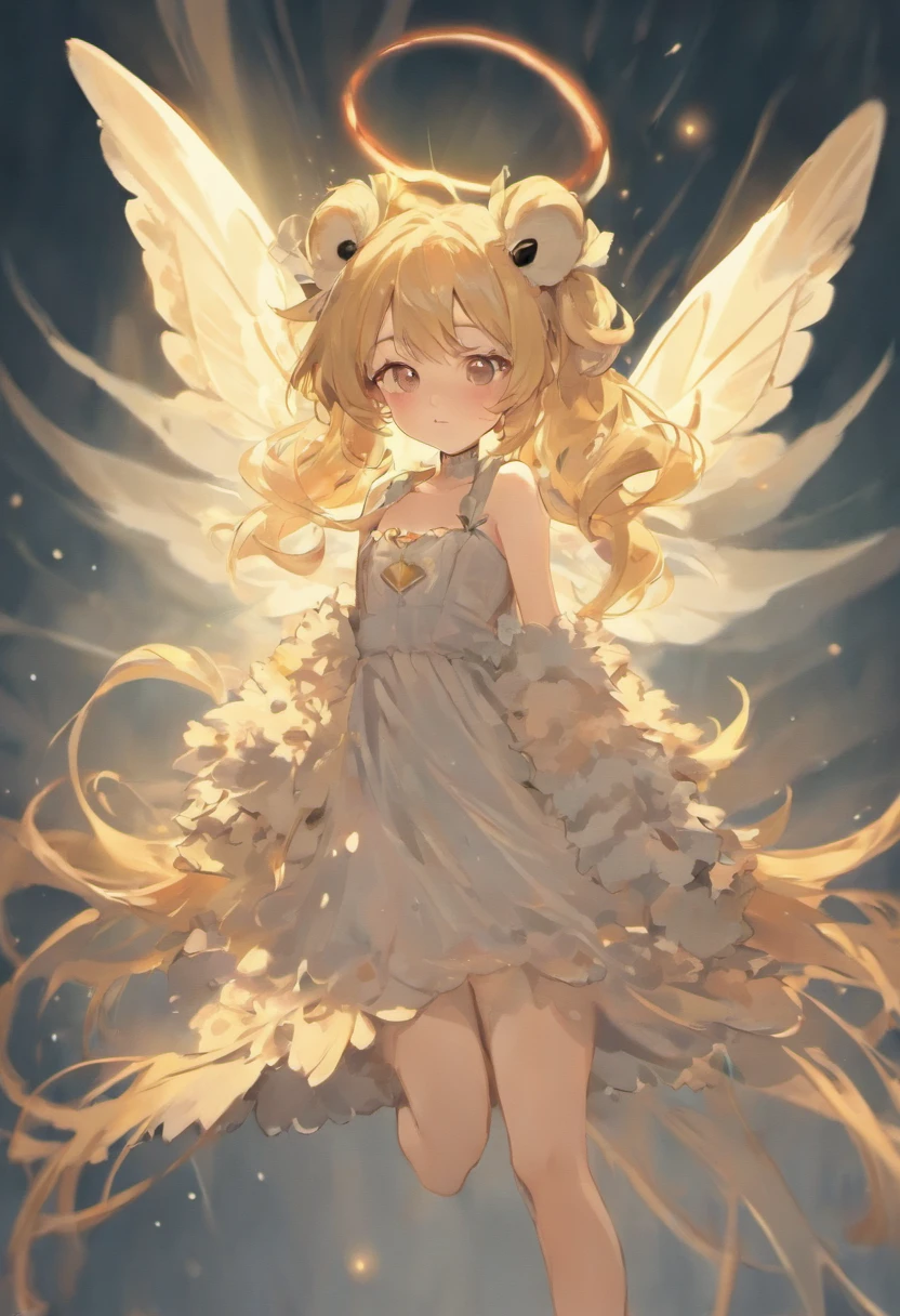 An attractive moth girl with large, fuzzy antennae, delicate wings, and a fluffy tail. She has pale skin, bright eyes, and long hair. She is wearing a simple dress that matches the color of her wings.