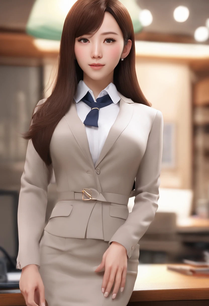attractive Japanese woman、Big ass、Colossal tits、、Background Office、A dark-haired、Medium Hair、Office Lady Uniform、