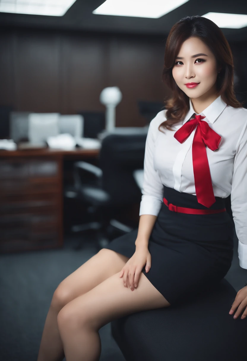 attractive Japanese woman、Big ass、Colossal tits、、Background Office、A dark-haired、Medium Hair、Office Lady Uniform、Big ass、squatting and opening legs
