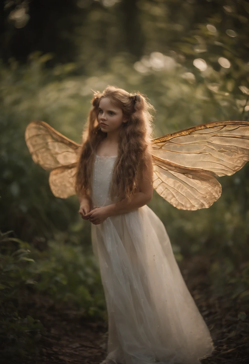 An attractive moth girl with large, fuzzy antennae, delicate wings, and a fluffy tail. She has pale skin, bright eyes, and long hair. She is wearing a simple dress that matches the color of her wings.