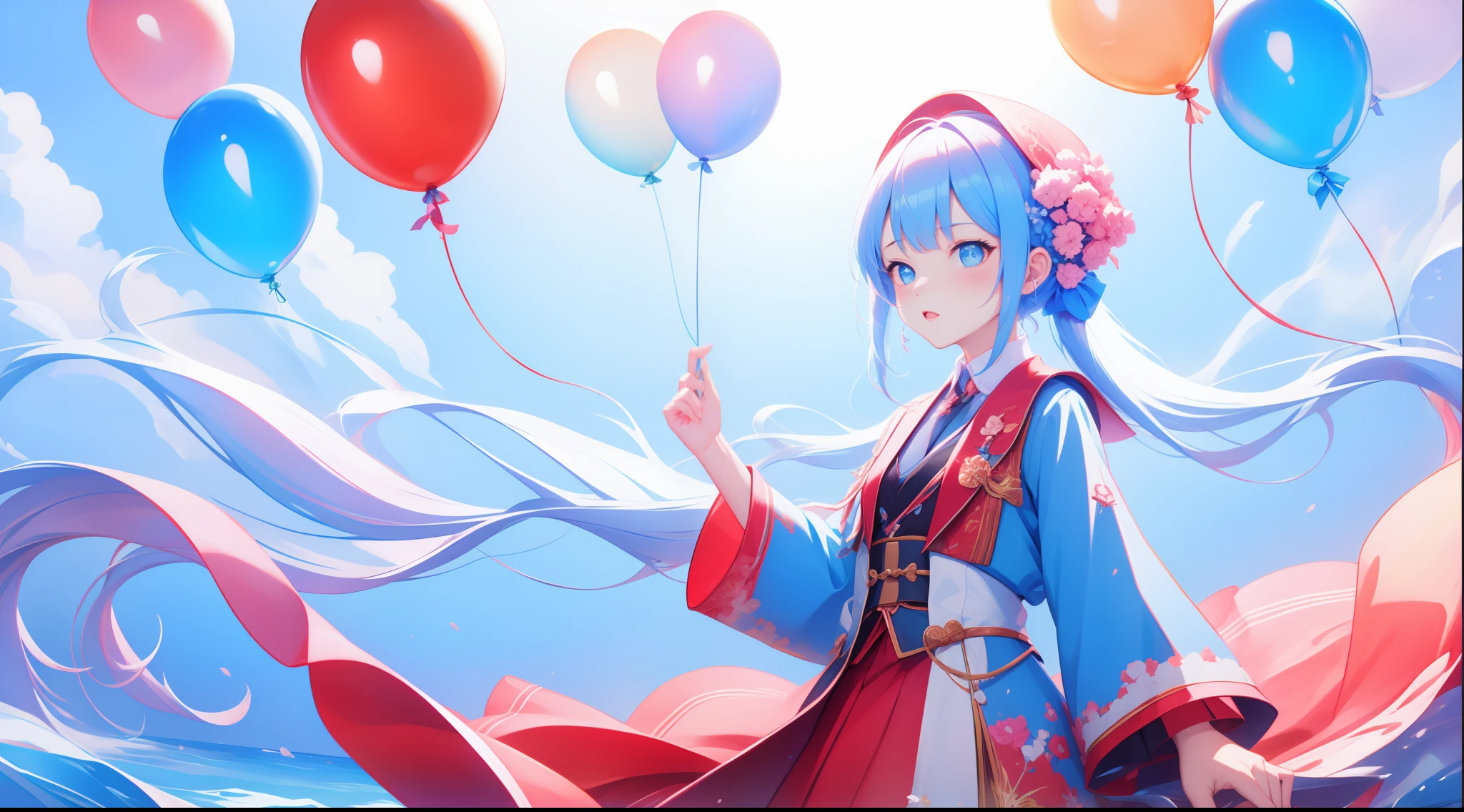 balloons,Winged little girl,sandbeach,blue-sky,baiyun
