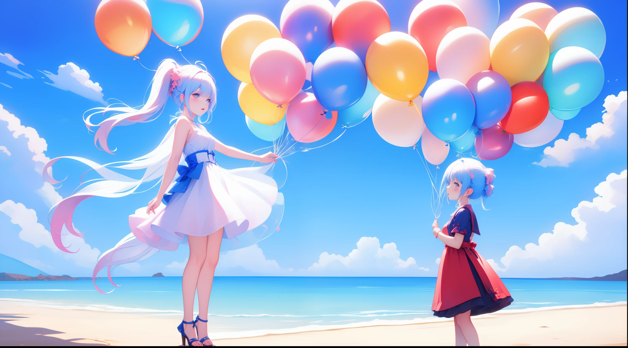 balloons,Winged girl,sandbeach,blue-sky,baiyun