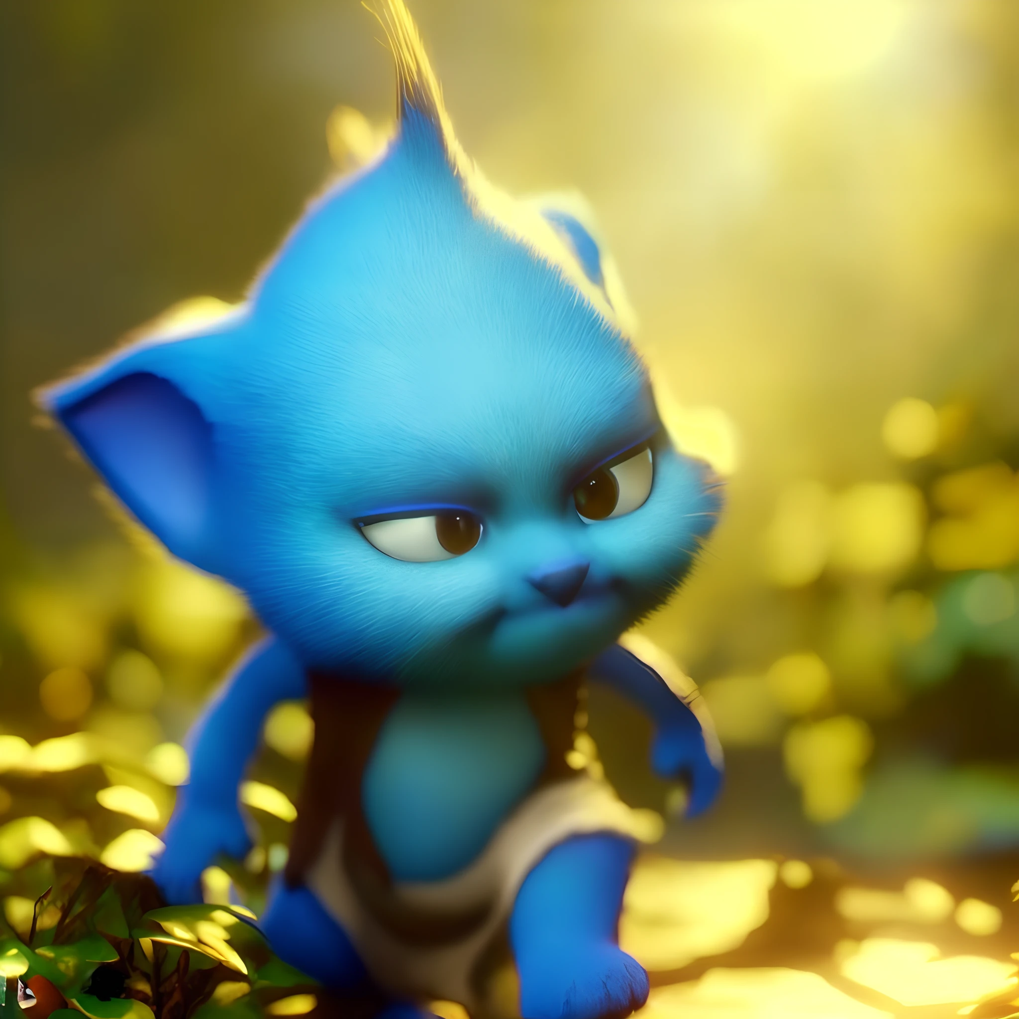 There is a blue cat that is standing in the grass, Anato Finnstark. Pixar, design de personagem bonito pixar, painting digital adorable, 3 d animated movie, animation movie still, personagem pixar bonito, pixar renderman render, por Pixar, renderizar na pixar, quadro do filme pixar, animated film, Vista macro brilhante da Pixar, bonito 3 d render, animation film