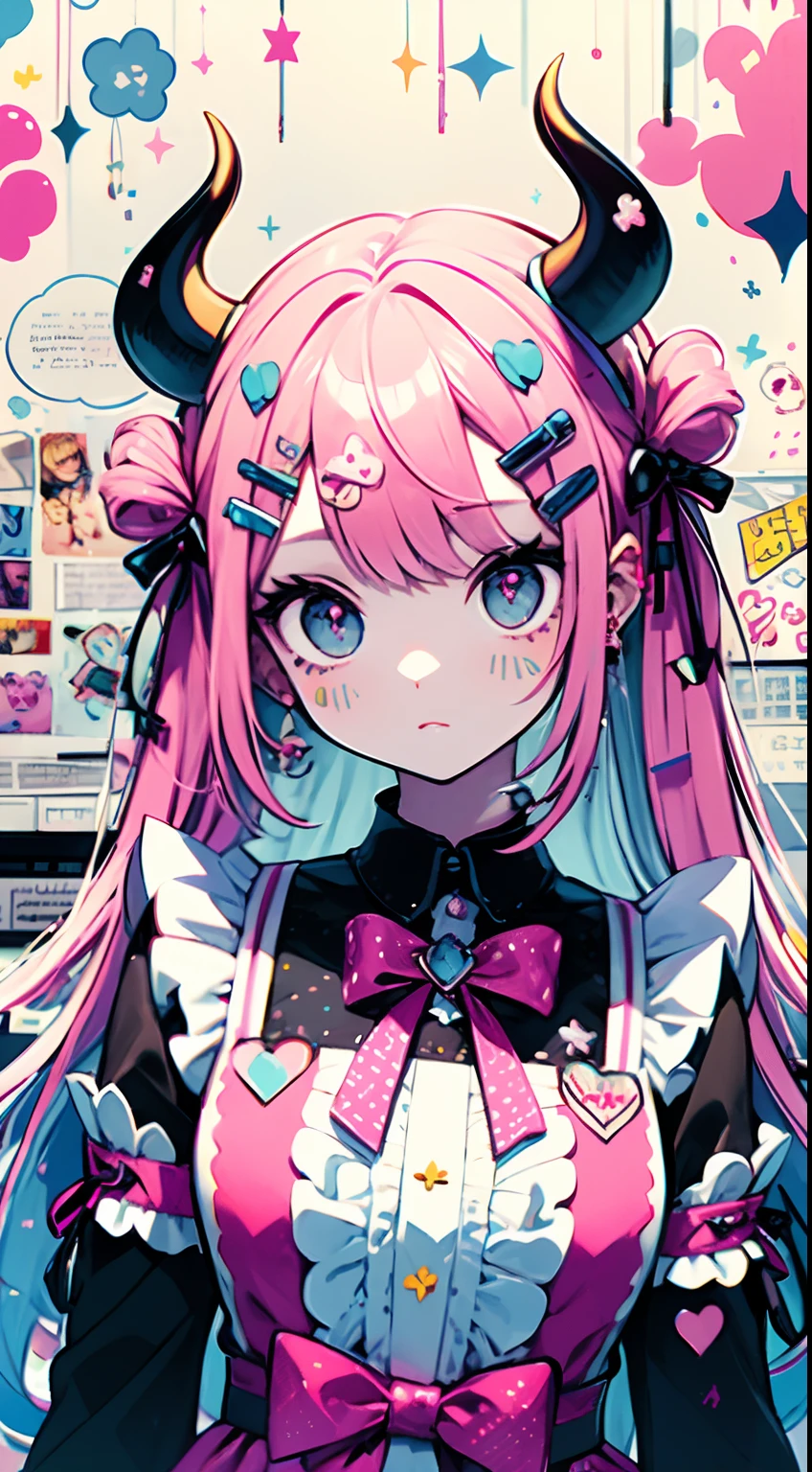 Anime girl with horns and pink hair in a pink dress - SeaArt AI