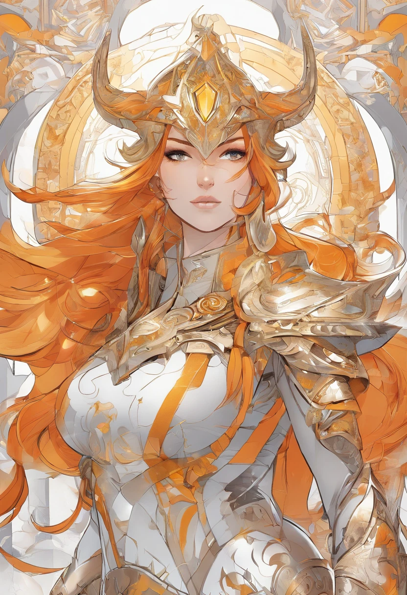 Un primer plano de un vikingo sosteniendo dos achas divinas en la grieta del imvicador,( Arte de personajes de League of Legends),(Olaf),Full body of a Viking divine paladin warrior in ornate golden armor,barba densa y fondosa de color naranja y blanca, pauldrons, peto, halo brillante, peinado moikano, cabello naranja y blnaco, ojo amarillo brillante, parcheben 1 ojo,pupila brillante, enfoque de ojo, capa de pelaje blanaca, grieta del imbocador,ruinas magicas, noche, luz de luna, particuls, haz de luz, chromatic abberation