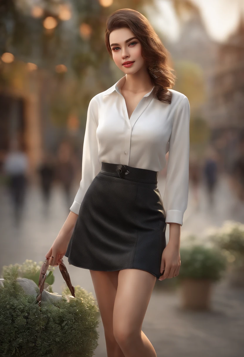 Top quality, masterpiece, high resolution, girls, look viewers, natural skin texture, realistic eyes and face details, full lips, white transparent shirt, mini skirt, long legs, sneakers, walking, smile, closed mouth, lips, short hair, detailed beautiful eyes, detailed eyelashes, beautiful face, full body, tyndall effect, photorealistic, rim lighting, two-tone lighting, (high detail skin: 1.2), blurred background, DSLR, Soft Lighting, High Quality, Volumetric Lighting, Candid, Photo, High Resolution, 4K, 8K, Bokeh, Walk Mall